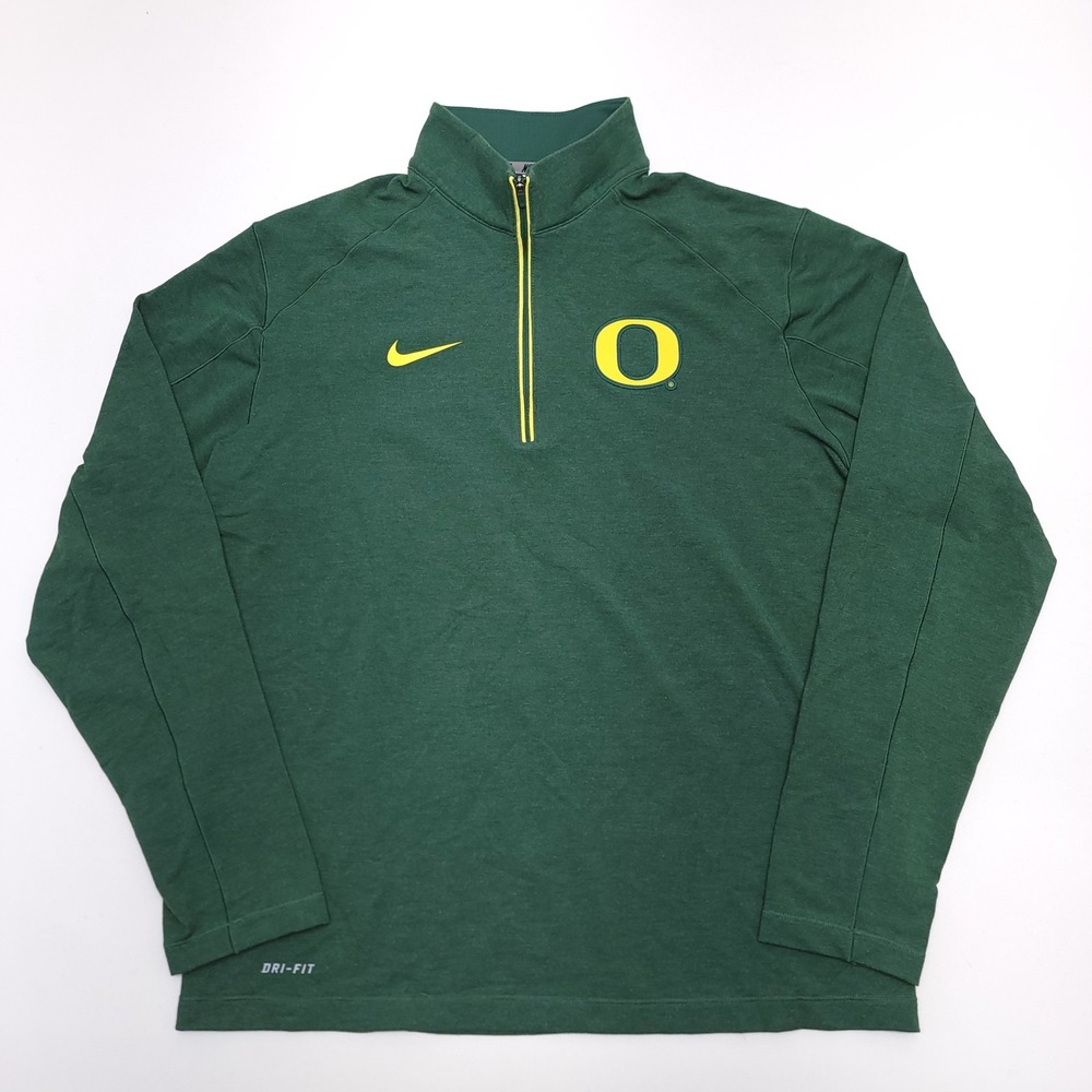 Nike Oregon Ducks Mens Dri-FIT Quarter Zip Pullover Green Yellow Size L